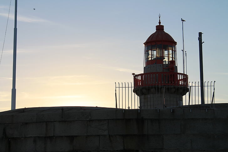 Lighthouse, solnedgång, havet, Dublin, hamn, kusten, vatten