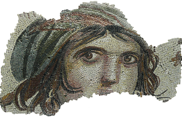 Mozaika, tvár, oči, portrét, cigánska dievča, Archeológia, umenie