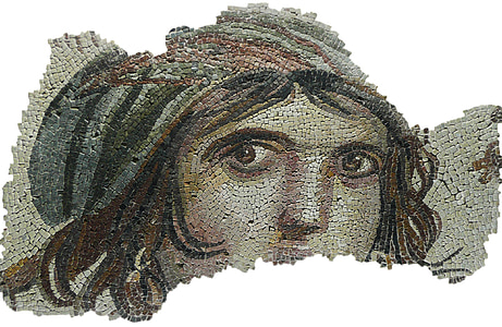 mosaic, face, eyes, portrait, gypsy girl, archaeology, art