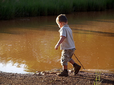 แม่น้ำ, เด็กชาย, เพียงอย่างเดียว, เด็ก, stik, วิธี, เส้นทาง