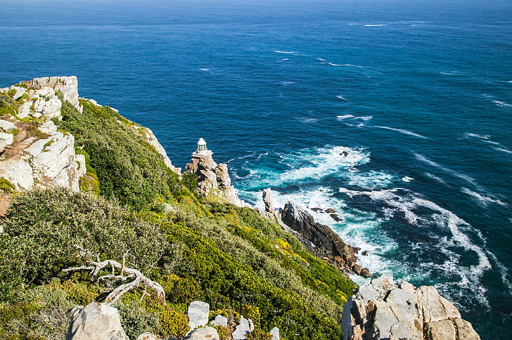 Dias point lighthouse, rezerwat przyrody Cape point, Kapsztad, sceniczny, Republika Południowej Afryki, morze, wysoki kąt widzenia