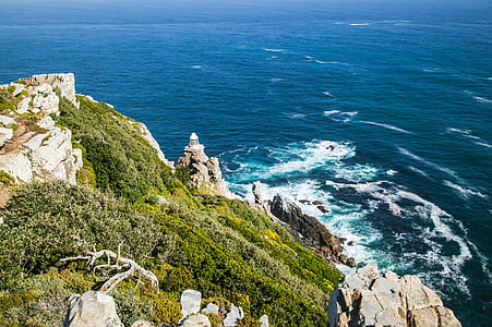Dias point lighthouse, Cape point prírodnej rezervácie, Kapské mesto, scénické, Južná Afrika, more, vysoký uhol pohľadu