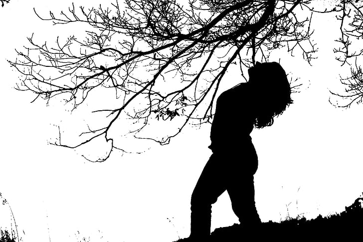 silhouette, jeune fille, b w photographie
