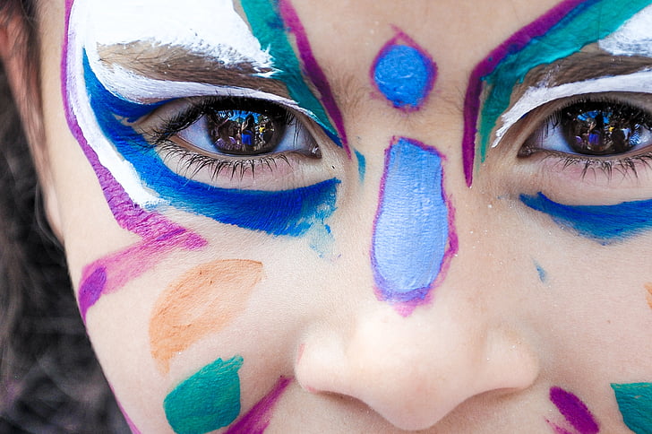 makeup, liten flicka, Festival, ansiktsmålning, barn, fjäril, makro