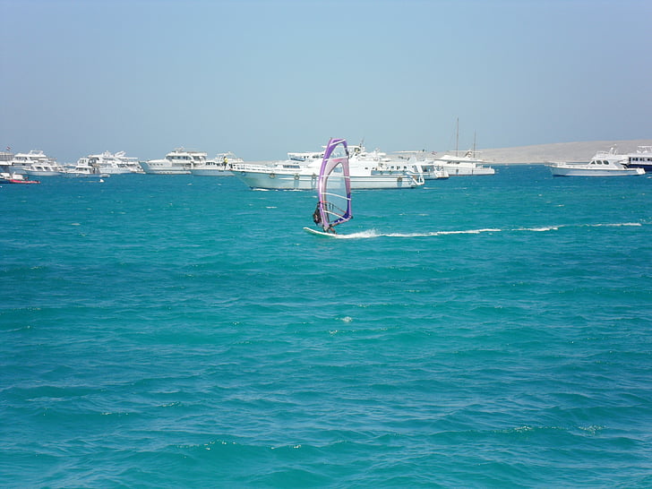 сърфист, водни спортове, яхти, море, плаж, Египет, Червено море
