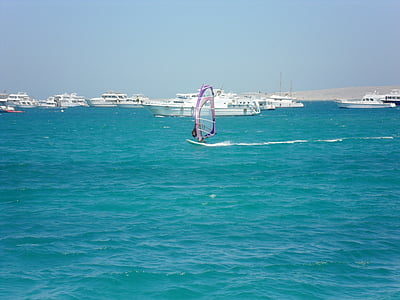 Surfer, sporty wodne, Jachty, morze, Plaża, Egipt, Morze Czerwone