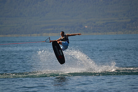 wakeboard, skok, wody, Jezioro, Chile, Południowa, villarica