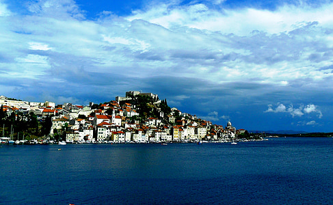 view, croatia, sibenik, city, sea, nature, landscape