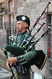 bagpipes, highlander, man, human, person, musical instrument, scotland