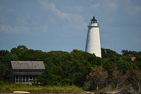 Carolina, Lighthouse, ön, historiska, kustnära, landmärke, kusten