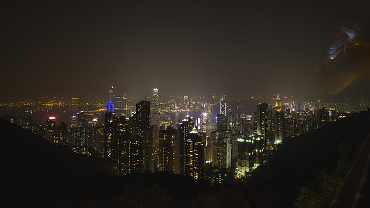 Гонконг, город, будущее, цикл, городской пейзаж, здание, Скайлайн