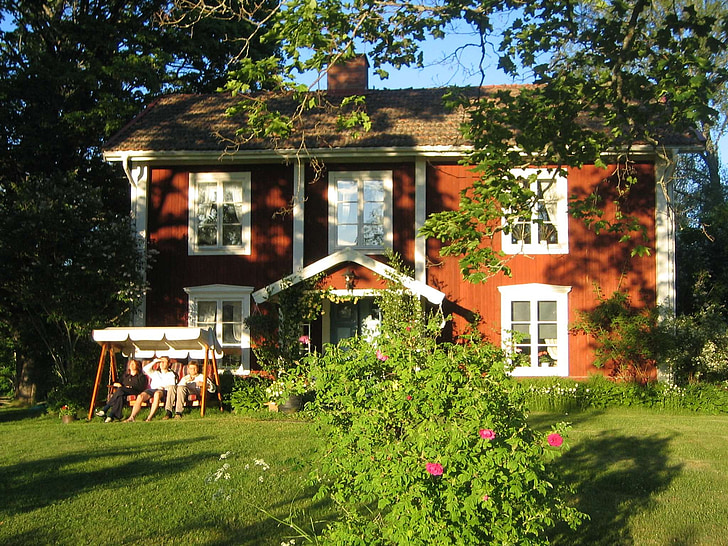 Suècia, stuge, casa, pintat de vermell