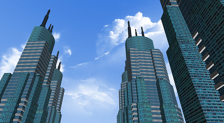 City, rakennus, taivas, pilvi, Tower, sininen, arkkitehtuuri