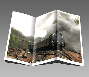 foto, hitam, kereta api, asap, pohon, buku, pamflet