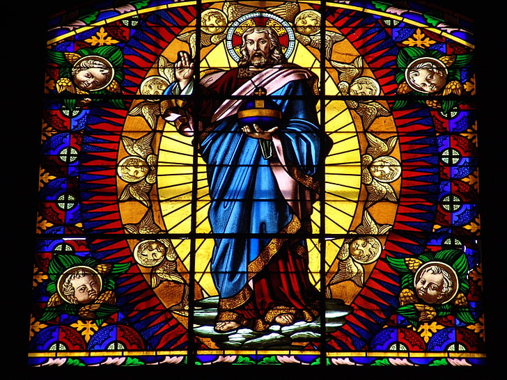 kuva, uskonnollinen, kanta, lasi, Enkelit, Montalcino, kirkon ikkunan