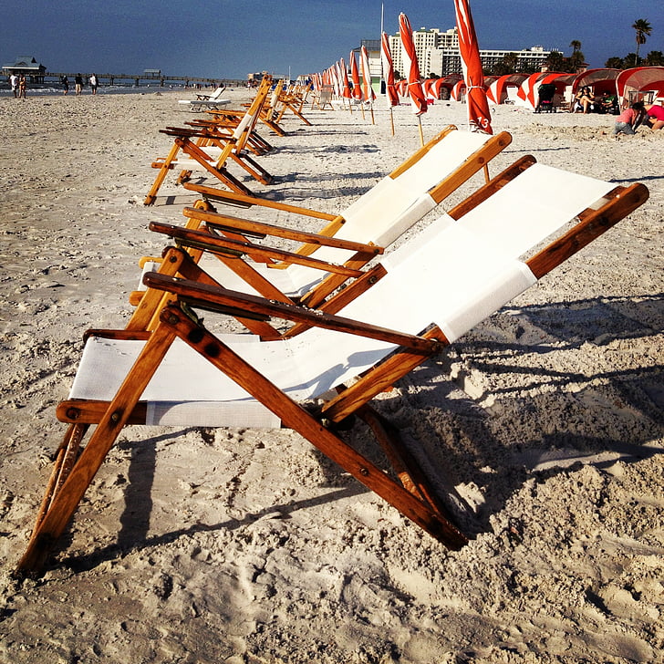 ชายหาด, เก้าอี้, ทราย, โอเชี่ยน, วันหยุด, ฤดูร้อน, ผ่อนคลาย