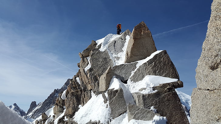 cosmiques ridge, granite, summit, ridge, rock, mountaineer, high-altitude mountain tour