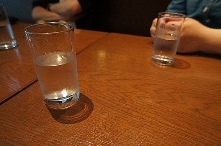 유리, 컵, 테이블, 음료, 물, 카페