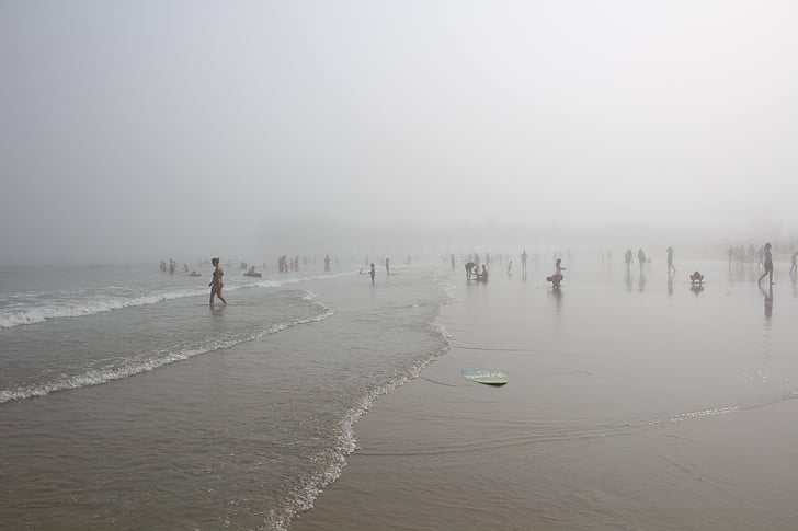люди, плавати, океан, денний час, пляж, море, туман