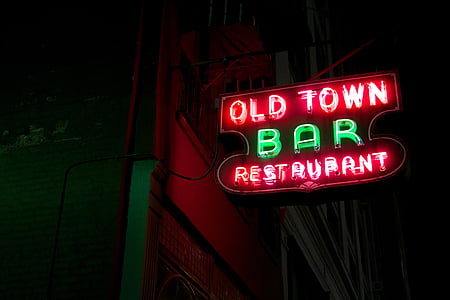 architecture, building, infrastructure, neon, lights, signage, bar