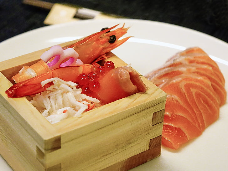 Sashimi, laks fisk, ikura, mat, sjømat, japansk, rå