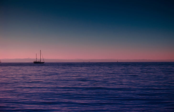 Vacker, båt, kvällen, Ocean, Sky, solnedgång, vatten