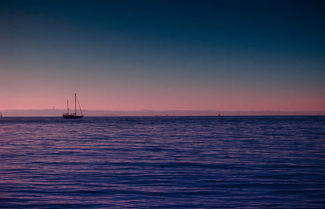 beautiful, boat, evening, ocean, sky, sunset, water