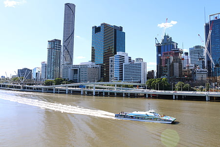 reka, Brisbane, Queensland, Avstralija, mesto, most, Skyline