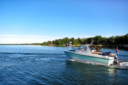 verano, barco, mar, paisaje, Horizon, Åland, Finlandés