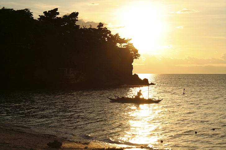 asia, beach, fisherman, sea, sunset, silhouette, nature