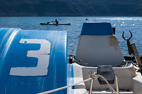 pedalos, båt, Lake, båter, vann, blå, tre