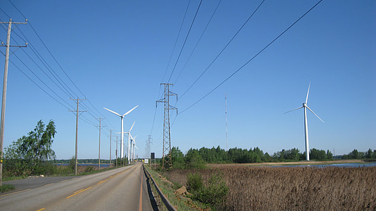 Pori, reposaari, pont, énergie éolienne, turbine de vent, route droite, alignés