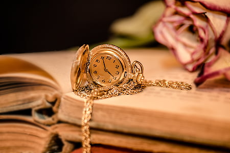 clock, ladies pocket watch, time, clock face, pointer, golden, time indicating