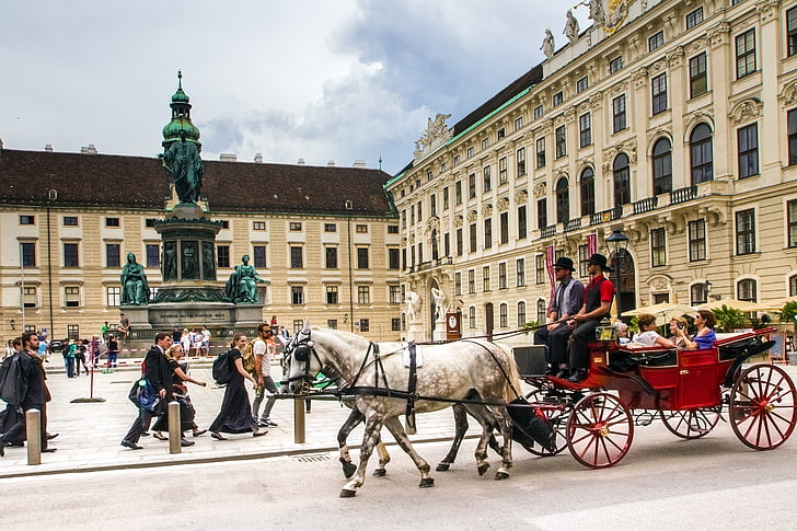Bécs, Hofburg Birodalmi Palota, Fiaker, Castle, építészet, belváros, épület