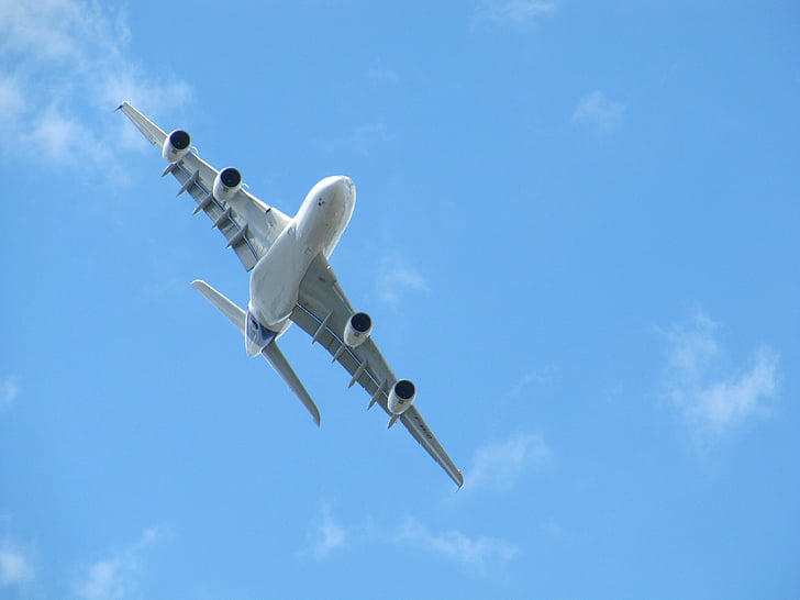 repülőgép, Airbus, A380, repülés, menet közben, utasszállító repülőgép, görbe