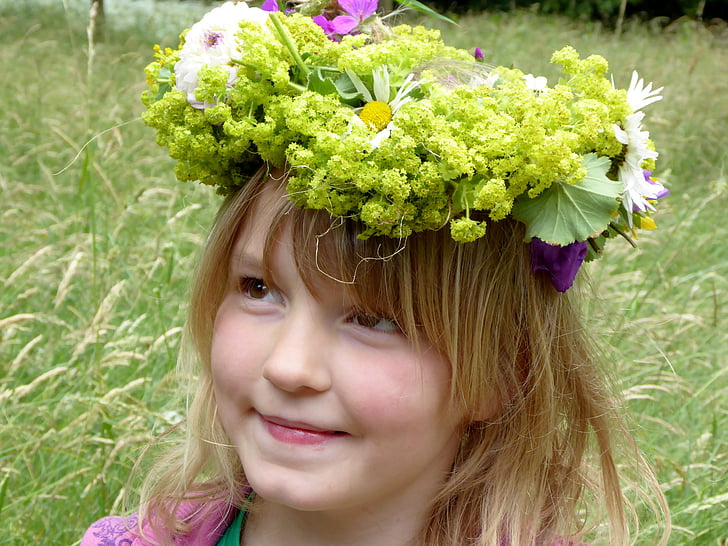 girl, queen, floral wreath, summer, floral arrangement, romantic, elf