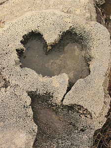 liefde, steen, hart, romantische, stenen hart, hart van steen, zand