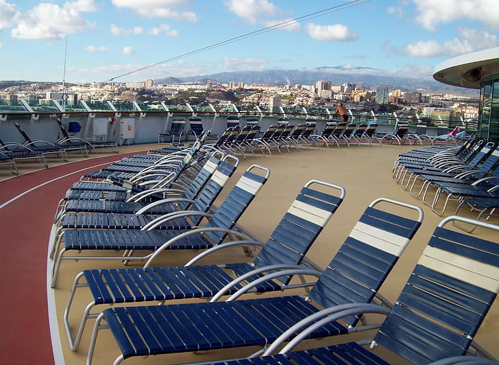 Kreuzfahrtschiff, Liegestühle, Sonnenliegen, Deck, teure, luxuriöse, Urlaub