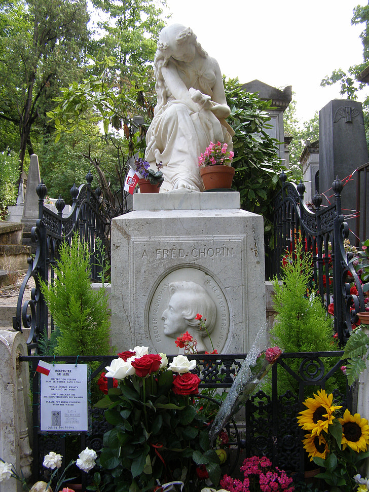 vízesés, Frédéric chopin, temető, apa lachaise, Párizs, Franciaország, születés-halál 1810-1849.