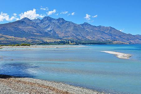 Lago wakatipu, Gé lín nuò qí, Nuova Zelanda, Lago, cielo blu, il paesaggio, montagna