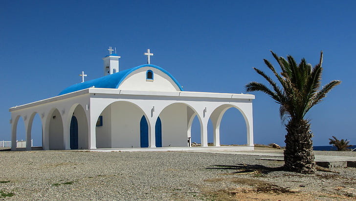 Chipre, Ayia thekla, Igreja, arquitetura, Branco, azul