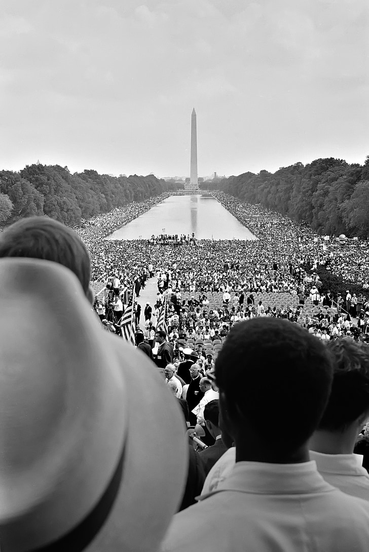 Washingtonův monument, Washington, d.c., mírové hnutí, 1963, černá a bílá, Spojené státy americké
