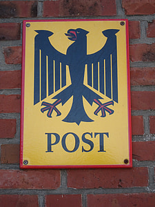 service, skjold, indlæg, tysk, føderale posthus, Deutsche post, forbundsørnen