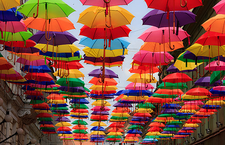 sateenvarjo, värikäs, monivärinen, sateenvarjot, Monivärjätyt