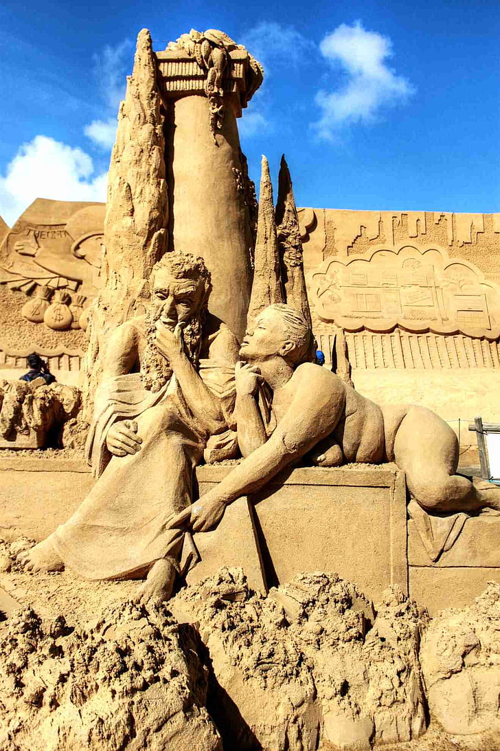 sand, sand skulpturer, sandworld, sand skulptur, statuen, skulptur, kunstverk
