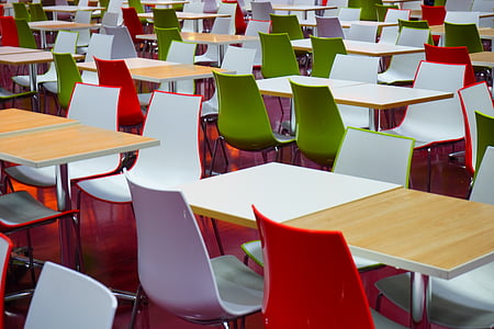 Meja Makan, kursi, area tempat duduk, Mensa, Ruang makan, kursi, merah