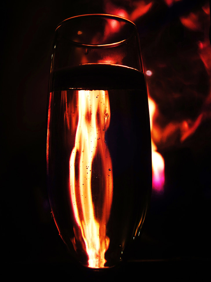 стъкло, огън, пламък, камина, вино, алкохол, уютен