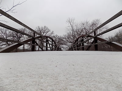 мост, снег, дорожка, Зима, пейзаж, Природа, Парк