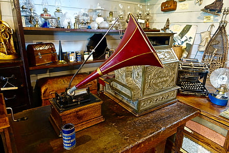 fonográf, Vintage, Gramofon, zene, antik, retro, régi