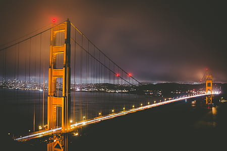 Architektūra, tiltas, Golden gate tiltas, naktį, upės, San Franciskas, vandens